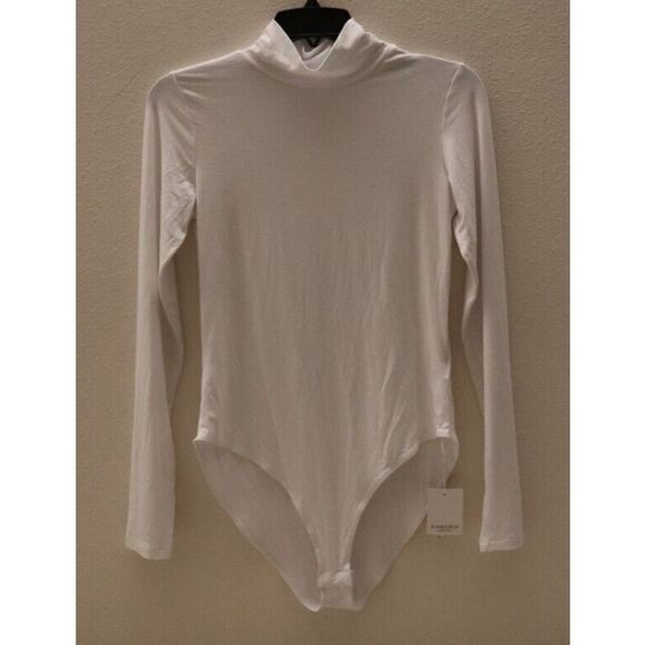 MANGOPOP Collection Women's Sz M White Mock Turtle Neck Long Sleeve Bodysuit - Picture 1 of 7
